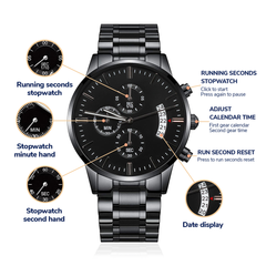 Timeless Elegance: Personalized Engraved Black Chronograph Watch for Men