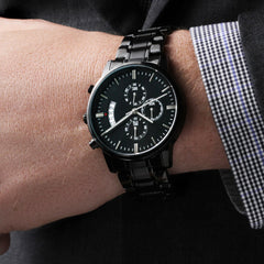 Timeless Elegance: Personalized Engraved Black Chronograph Watch for Men