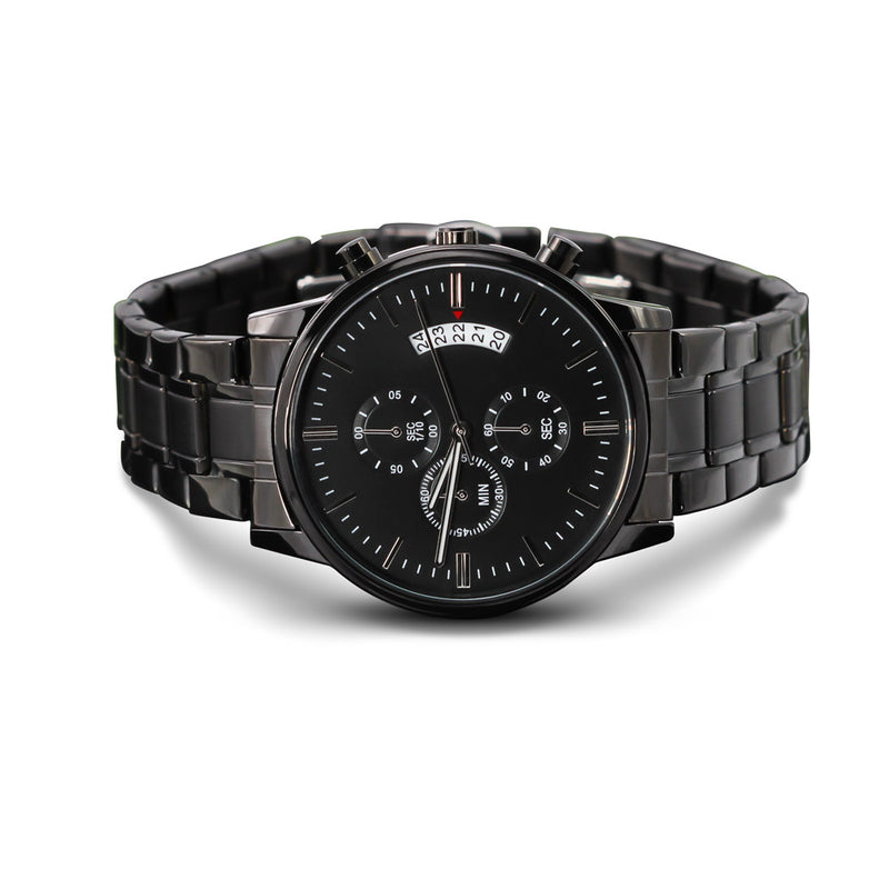 Timeless Elegance: Personalized Engraved Black Chronograph Watch for Men