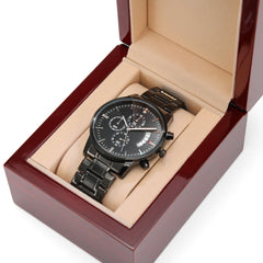 Timeless Elegance: Personalized Engraved Black Chronograph Watch for Men