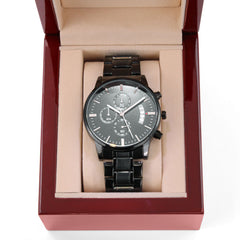 Timeless Elegance: Personalized Engraved Black Chronograph Watch for Men