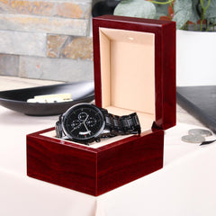 Timeless Elegance: Personalized Engraved Black Chronograph Watch for Men