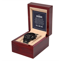 Black Chronograph Watch with Message Card